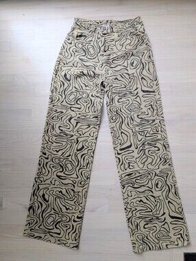 Bailey Rose Women's Wide Leg Khaki And Black Swirl Patterned Jeans